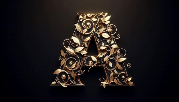 Photo a letter a is made of gold metal and has a black background