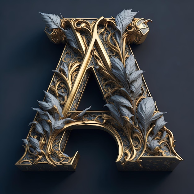 Photo a letter a is made of gold and silver leaves.