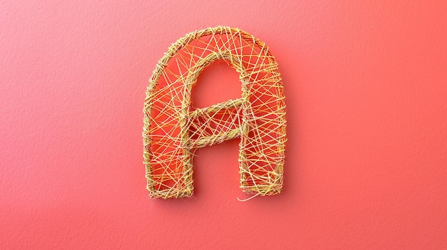 Photo a letter a is made of straw and has a red background