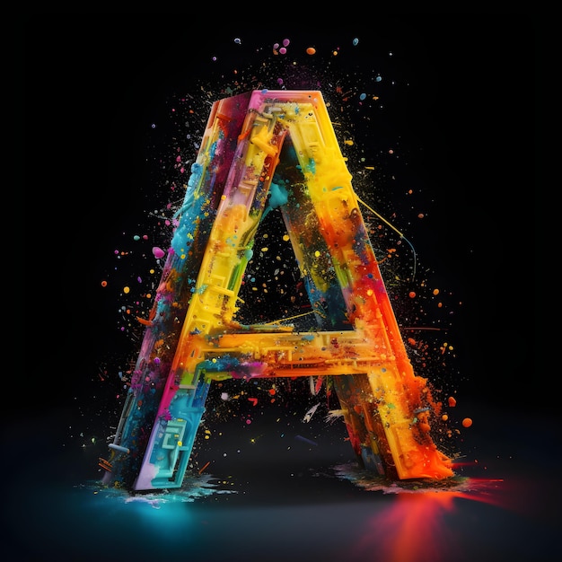 A letter a is made up of colorful paint