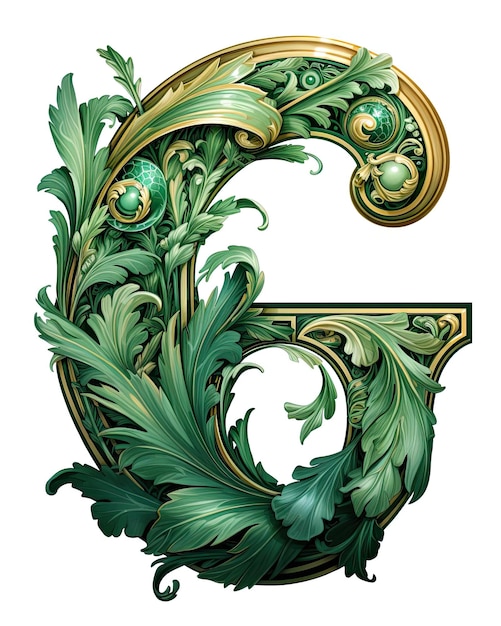 the letter is an ornament shaped green decorative in the style of art nouveauinspired illustration