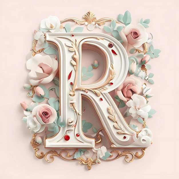 Photo a letter is painted on a pink background with flowers and the letter r