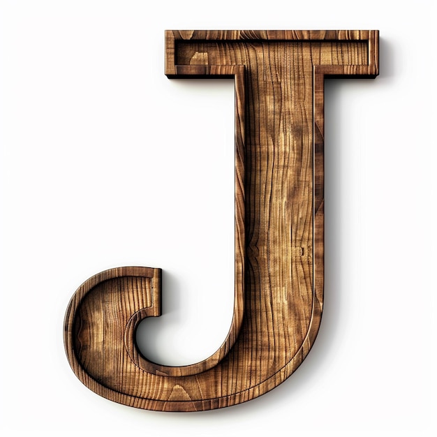 Letter J English font Bold wooden color 3D white background typography