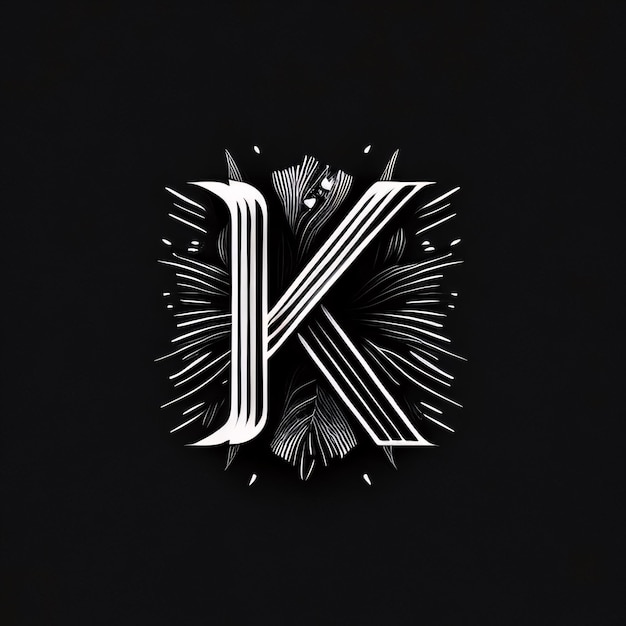 Letter K in art deco style Black and white design