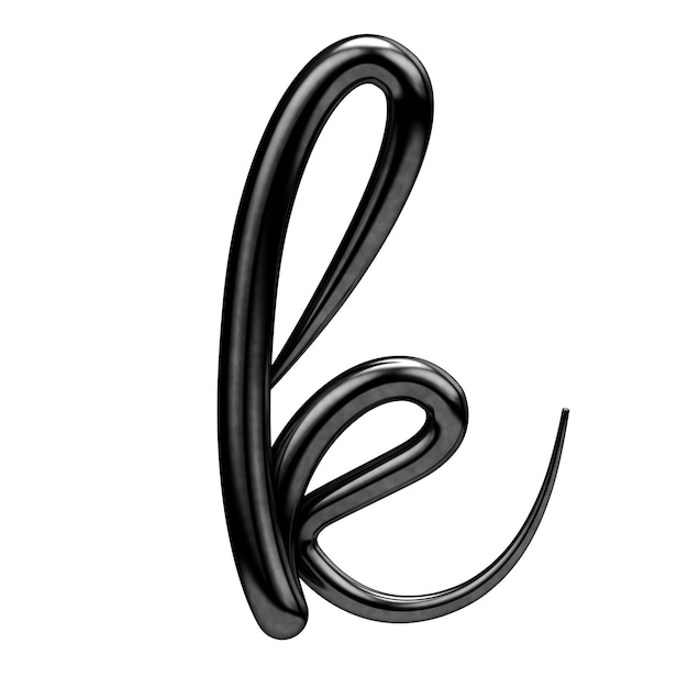 Letter K black handwritten script font 3D Rendering