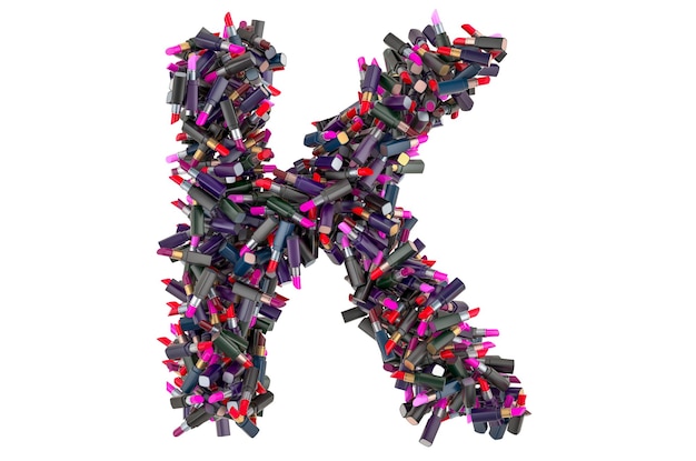 Letter K from colored lipsticks 3D rendering