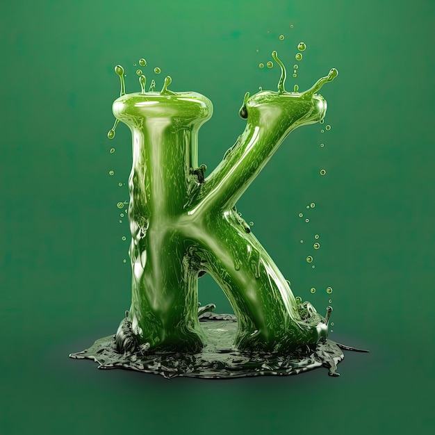 a letter k in green liquid photo in the style of hyperrealistic pop