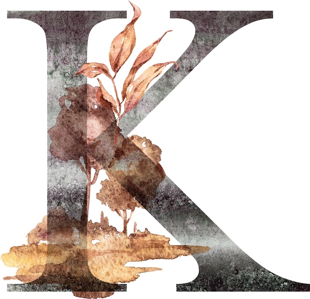 Photo a letter k is painted in a watercolor style