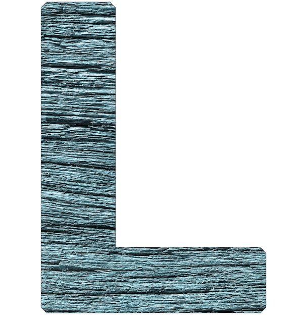 Letter L of the alphabet with wood texture in blue color