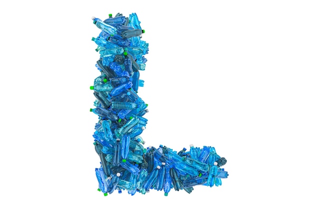 Letter L from plastic water bottles 3D rendering