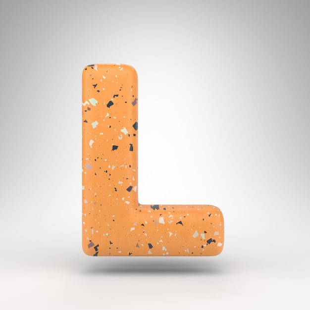 Letter L uppercase on white background. 3D rendered font with orange terrazzo pattern texture.