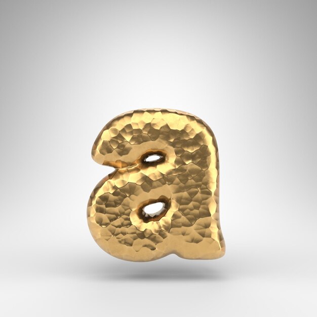 Letter A lowercase on white background. Hammered brass 3D rendered font with shiny metallic texture.