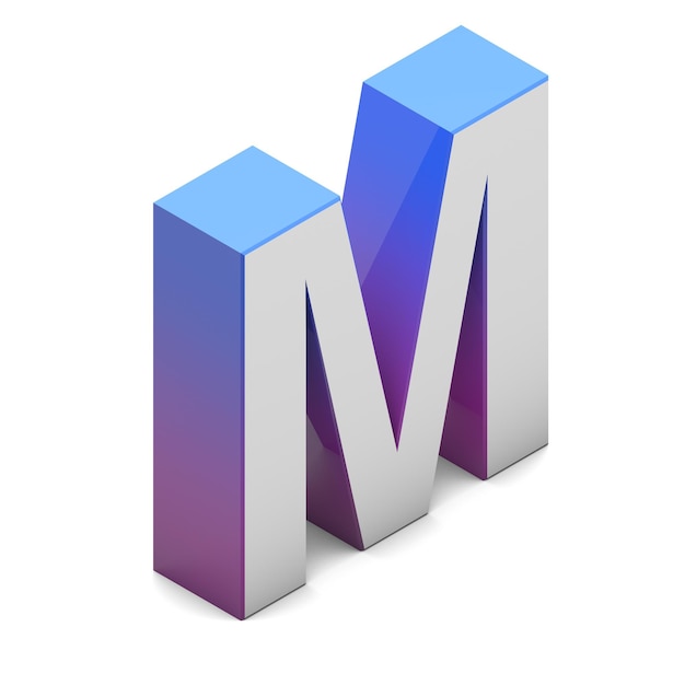 Letter M Isometric lettering font with pink blue gradient