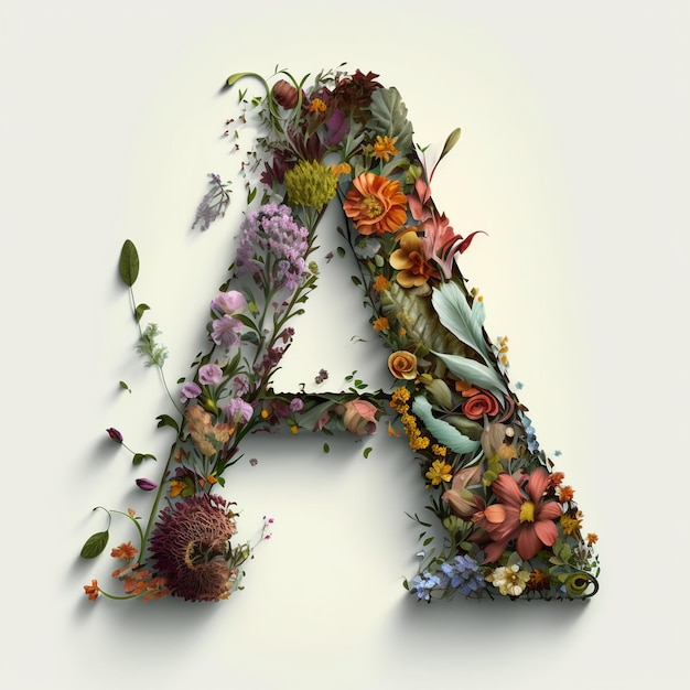 Letter A made of flowers and leaves Flower font concept created with generative AI