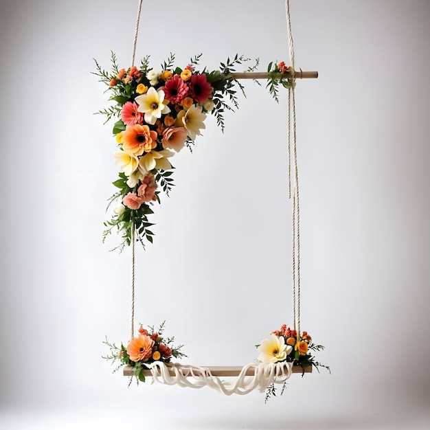 Photo a letter made of flowers and vines is hanging on a rope