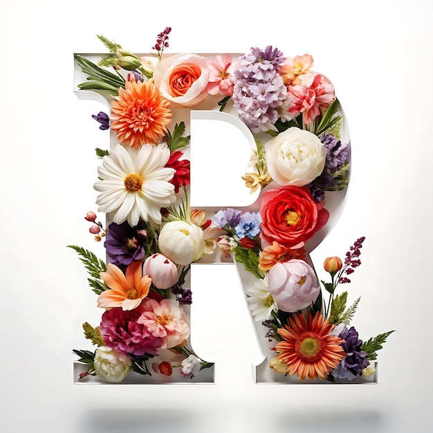 a letter made out of flowers with a letter in the middle