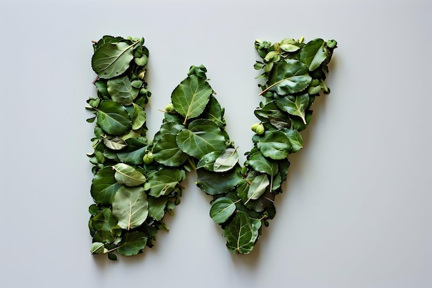 Photo a letter made out of leaves and a letter w