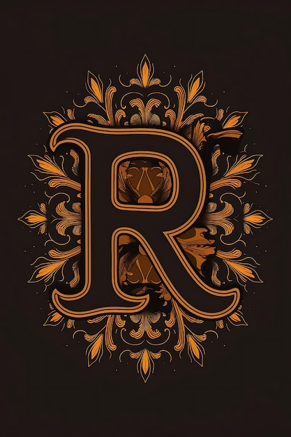 Photo a letter in the middle of a gold and brown design