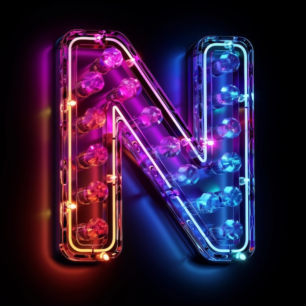 Photo letter n neon sign on dark background