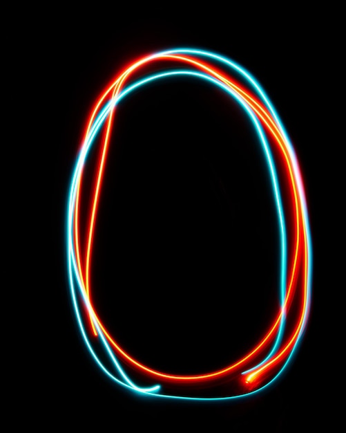 Letter o of the alphabet made from neon sign the blue red light image long exposure with colored