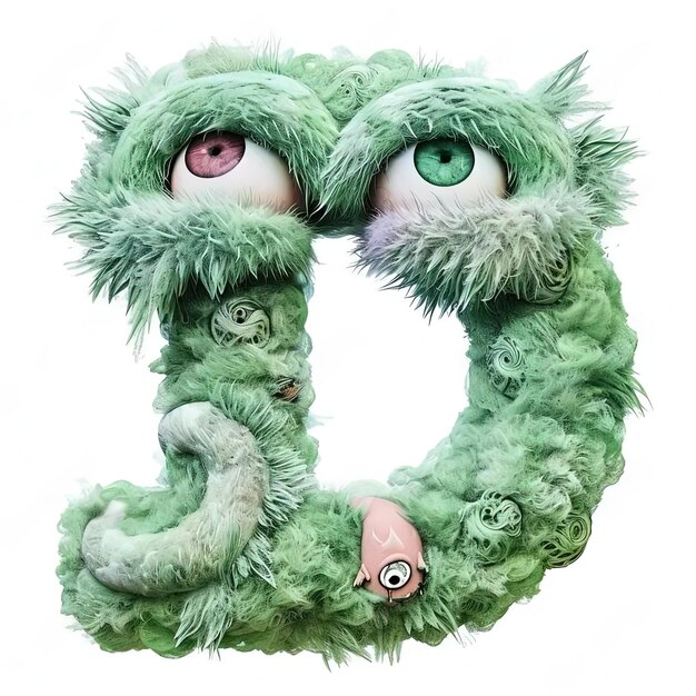 Photo the letter o is made up of green furry animals