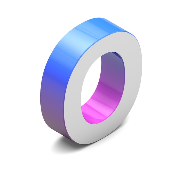 Letter O Isometric lettering font with pink blue gradient