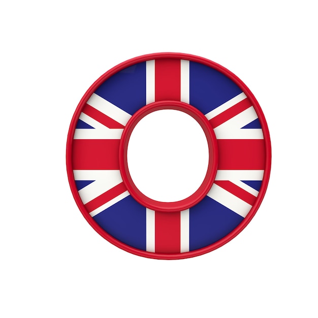 Photo letter o union jack font great britain flag lettering 3d rendering