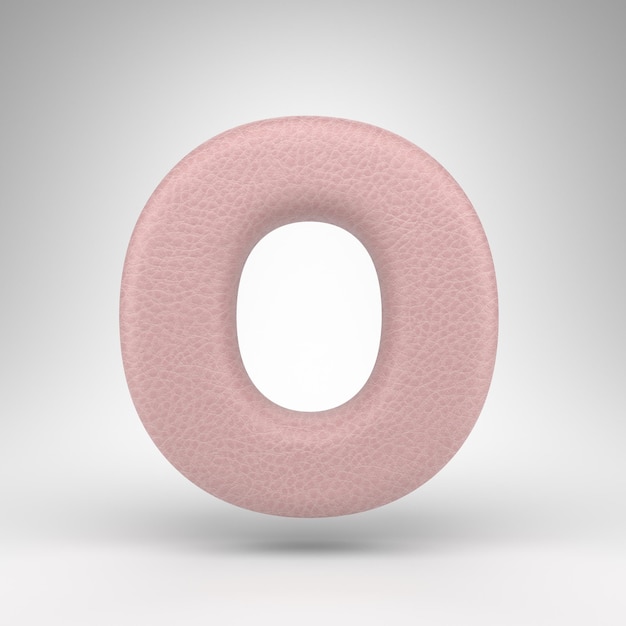 Letter O uppercase on white background. Pink leather 3D rendered font with skin texture.