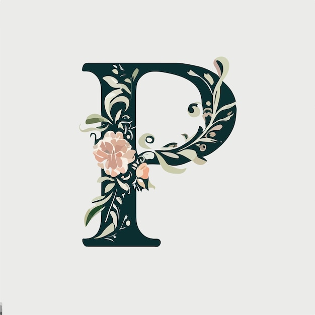 Photo a letter p that is painted in green and has a pink flower.