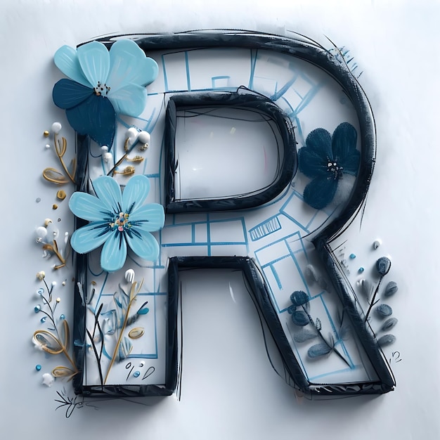 Photo a letter on a piece of paper with flowers and a blue and white background