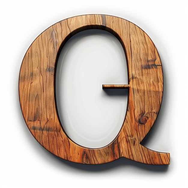 Letter Q English font Bold wooden color 3D white background typography