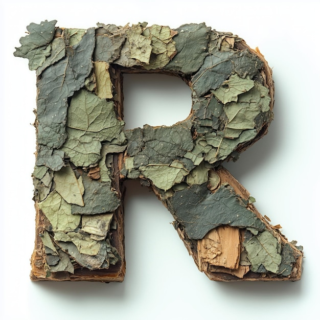 The Letter R Formed From Dried Leaves and Bark