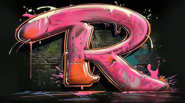 Photo letter r graffiti style on black background