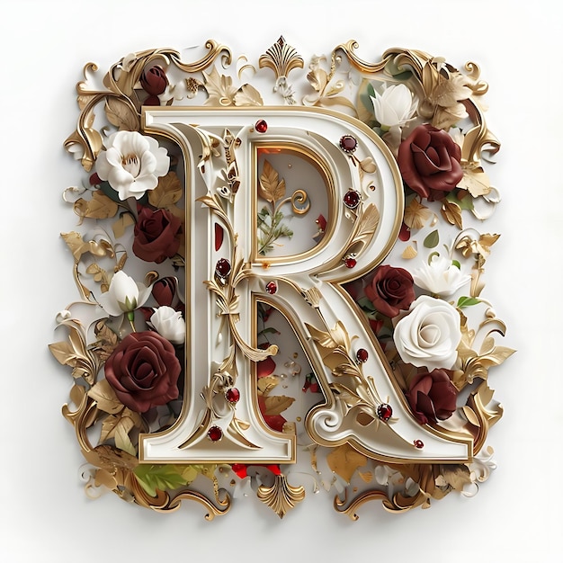 a letter r is on a gold and white background