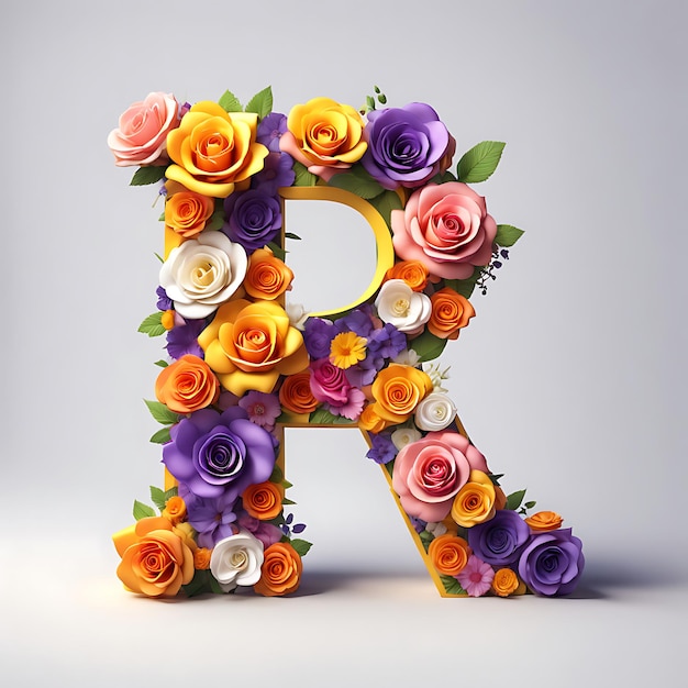 a letter r made of flowers with a letter r and the letter r on it