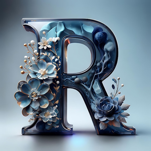 a letter r made out of flowers and leaves