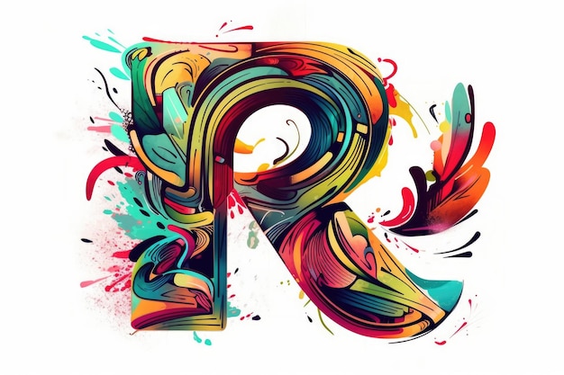 Photo letter r street art style on white background