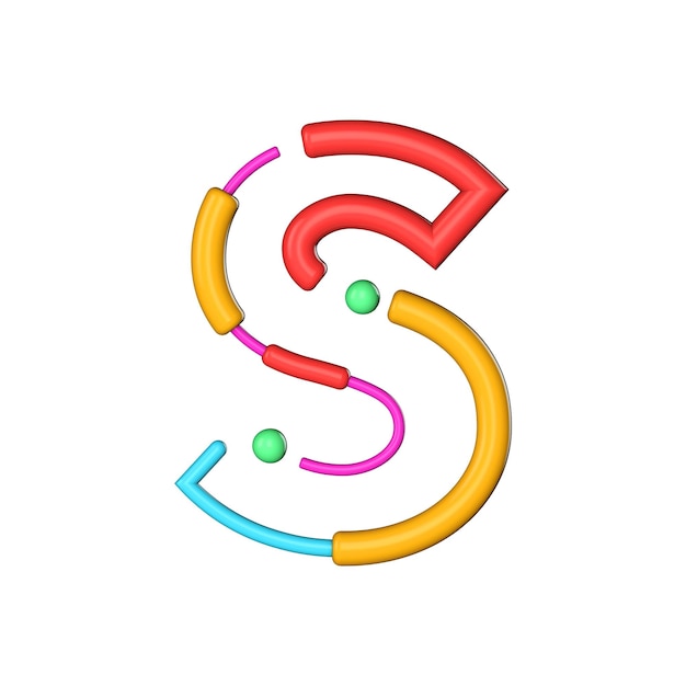 Letter S abstract modern color line font alphabet 3D Rendering