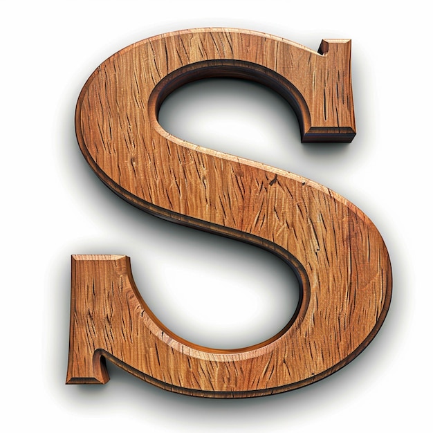 Letter S English font Bold wooden color 3D white background typography