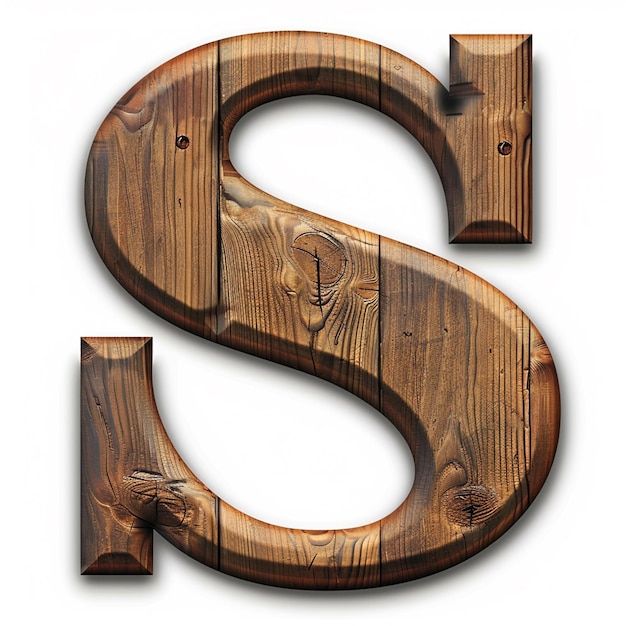 Letter S English font Bold wooden color 3D white background typography