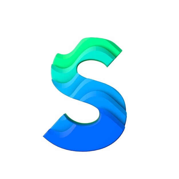 Letter S Layered wave effect character type 3D Rendering