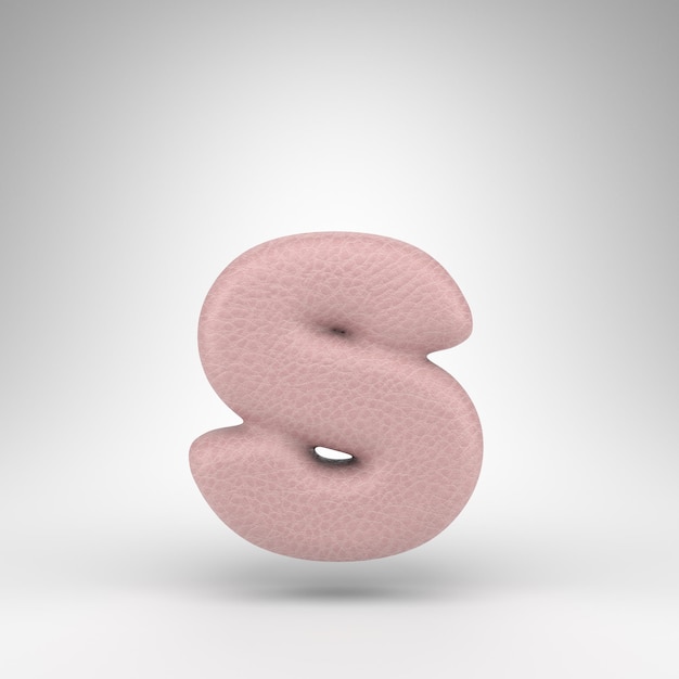 Letter S lowercase on white background. Pink leather 3D rendered font with skin texture.