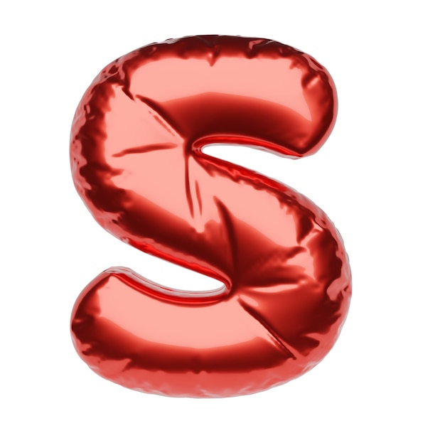 Letter S made of red inflatable balloon isolated on white background 3D rendering illustration