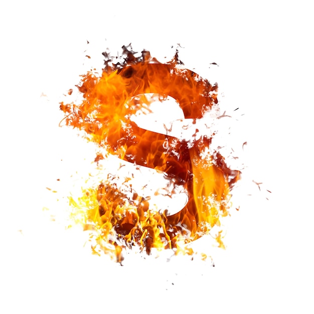 Letter S, made with fire flames isolated on white. Fire flame font of full alphabet set of upper case letters.