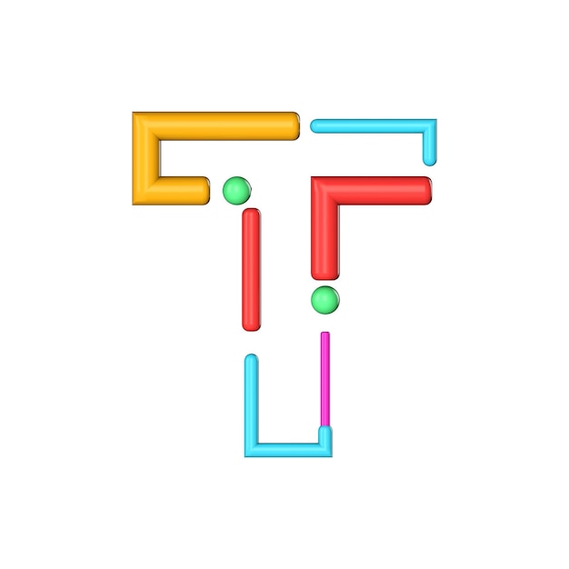 Letter T abstract modern color line font alphabet 3D Rendering