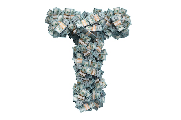 Letter T from dollar packs 3D rendering