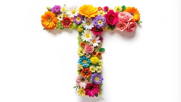 the letter t is made of flowers and the letter t