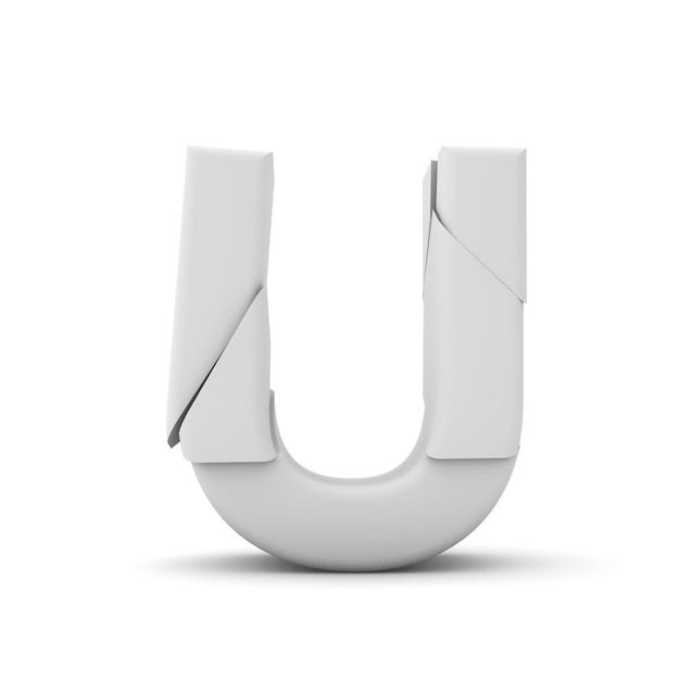 Letter U Broken cracked font 3D Rendering