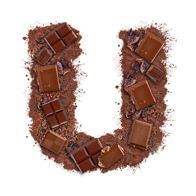 Letter U made of chocolate bar