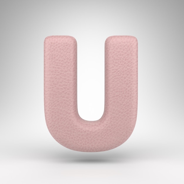 Letter U uppercase on white background. Pink leather 3D rendered font with skin texture.